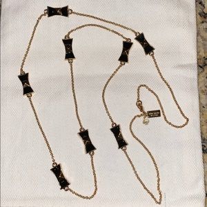 Kate Spade long black bow tie necklace with gold